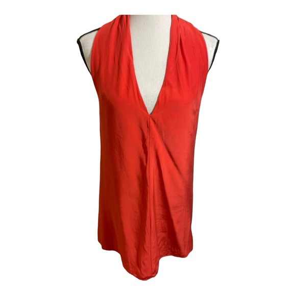 Drew womens silk V front neck button tie ope. Back orange blouse size Small - Picture 2 of 12